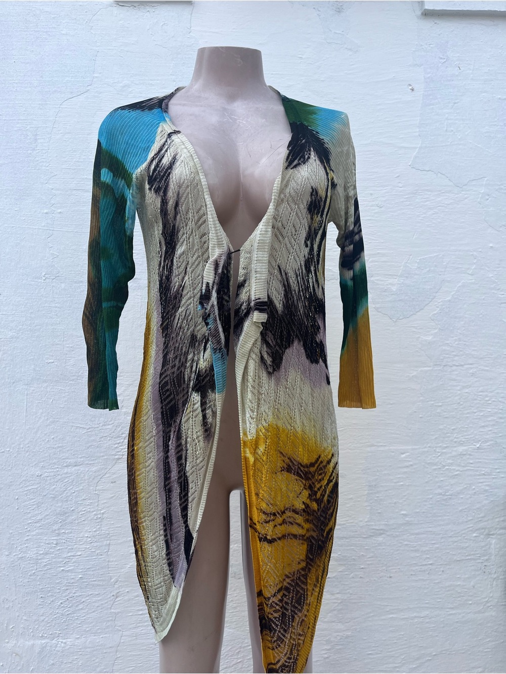 Adore Multi-Color Open-Front Knit Cardigan - Teal, Yellow, Cream, Black